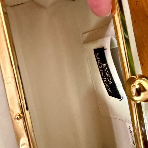 Jessica McClintock Ivory Satin Evening Bag Vintage Style Bridal Clutch Purse main image 3